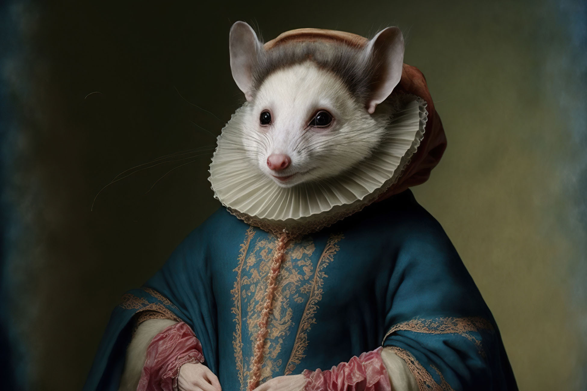 Created with Generative AI technology. portrait of a opossum in renaissance clothing